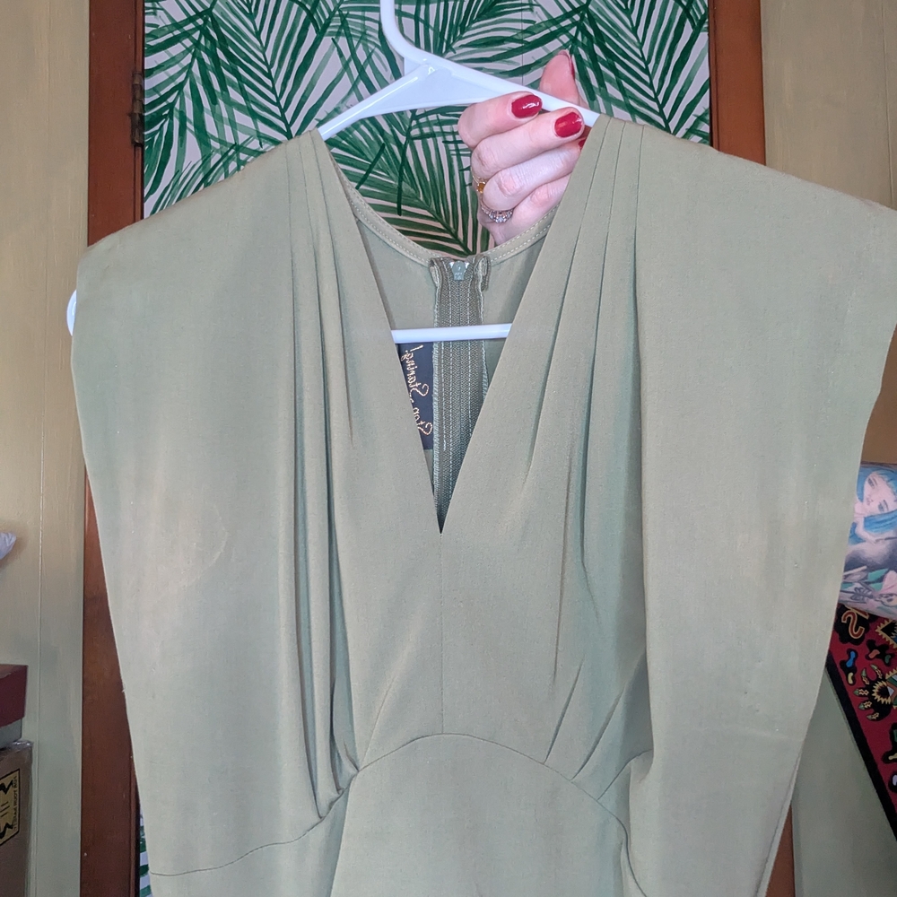 Stop Staring Olive Green V-Neck Dress